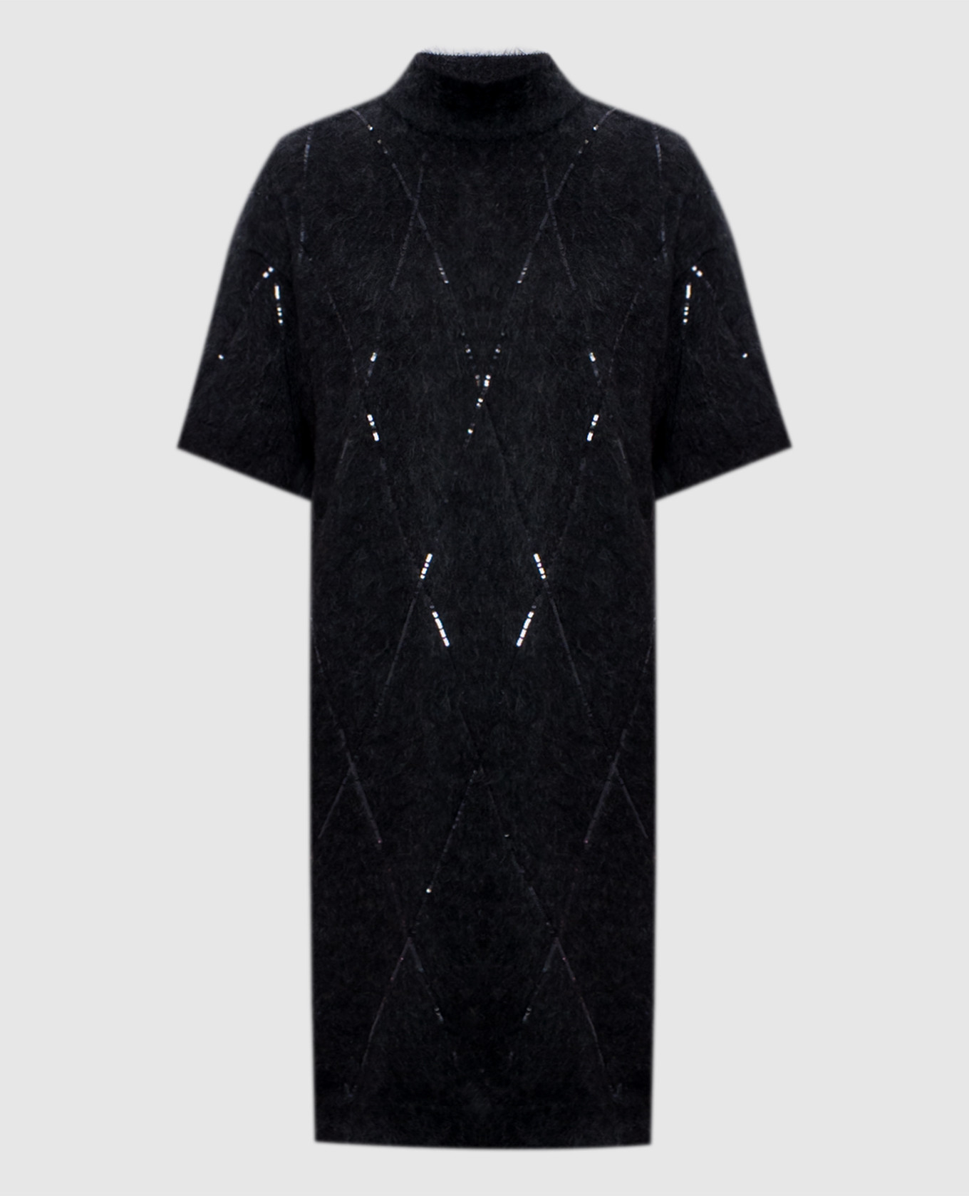 Черное платье с шерстью, кашемиром и шелком с пайетками, Черный, Повседневные платья 
Черное платье с шерстью, кашемиром и шелком с пайетками, Черный, Повседневные платья