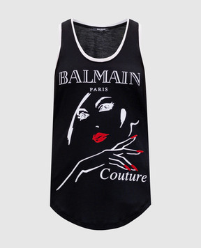 Balmain Черный топ с принтом логотипа EF0EB054GE88