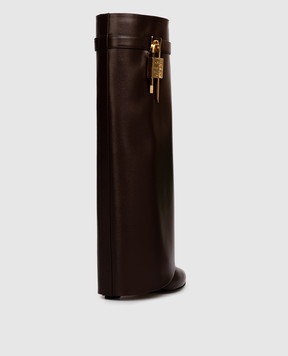 Givenchy Коричневі шкіряні чоботи Shark Lock на танкетці BE702EE1JA