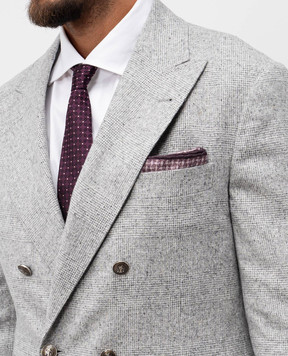 Brunello Cucinelli Фіолетова двостороння хустка-паше із шовку в клітинку MI8800091