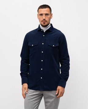 Brunello Cucinelli Синя вельветова сорочка ML6884008