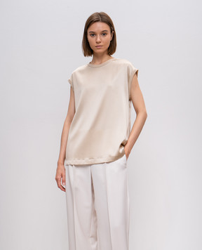 Brunello Cucinelli Бежевый топ из шелка с отворотами MPC59EH500