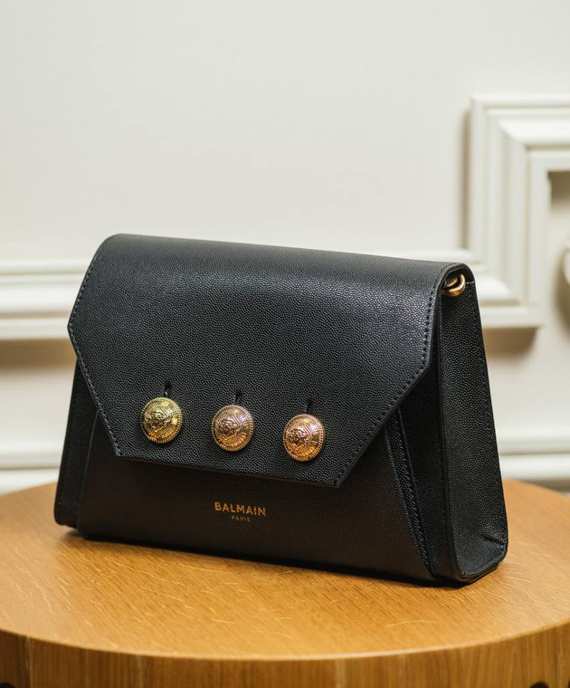 Balmain Черная кожаная сумка-трапеция Emblème Flap DN1BK923LGSR изображение 5