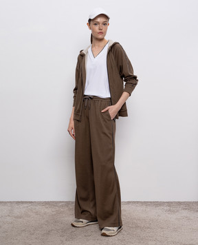 Brunello Cucinelli Коричневая спортивная куртка с шелком с цепочкой мониль MP828SM606