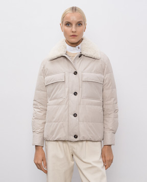 Brunello Cucinelli Бежевая пуховая куртка с мехом MG5017688