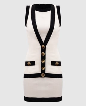 Balmain Біла сукня міні подвійної конструкції з контрастним окантуванням EF1R5086KH88