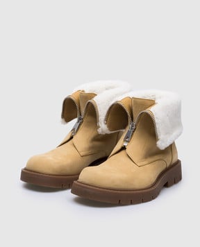 Bottega Veneta Бежевые ботинки Haddock с нубуком на меху 796712V3J01