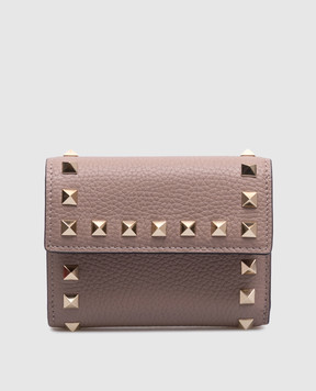 Valentino Бежевое кожаное портмоне ROCKSTUD TRIFOLD с пирамидками с платиновым покрытием 6W2P0AJ1VSH