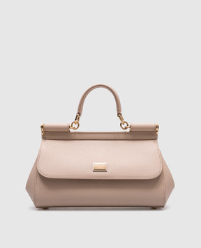 Dolce&Gabbana Бежева шкіряна сумка Sicily з логотипом BB7652B1001