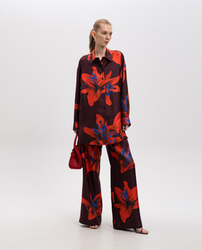 Alexander McQueen Бордові штани Flame Lily із шовку в квітковий принт 819000QCALY