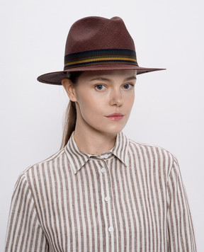 Max Mara Коричневая соломенная шляпа RODESIA с монограммой логотипа RODESIA