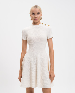 Balmain Біла сукня міні з фактурним візерунком FF0R7151KJ03