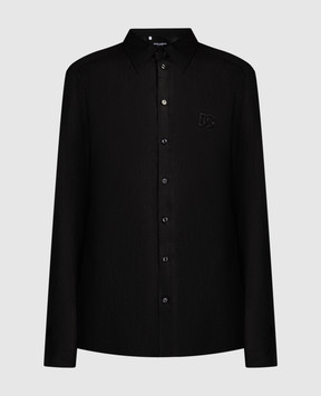 Dolce&Gabbana Чорна сорочка з льону з вишивкою логотипа G5LH9ZFU4IK