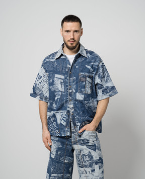 Versace Jeans Couture Синяя рубашка джинсовая в узор Magazine 76GAL21CDW074SS0