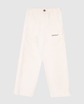 Off-White Дитячі бежеві штани з принтом логотипа OBCA009S25FAB001