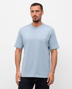 Brunello Cucinelli Голубая футболка с принтом логотип эмблемы M0B138440
