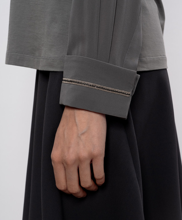 Brunello Cucinelli Серая блуза с шелком с цепочкой мониль M0T18B2102y изображение 5