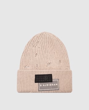 Maison Margiela MM6 Бежевая шапка с шерстью с логотипом SH0TB0001M13138