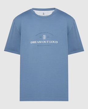 Brunello Cucinelli Голубая футболка с леном с принтом MTB798431