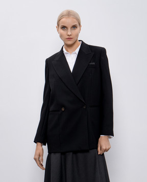 Brunello Cucinelli Чорний двобортний жакет з вовни з ланцюжком моніль MB1297463