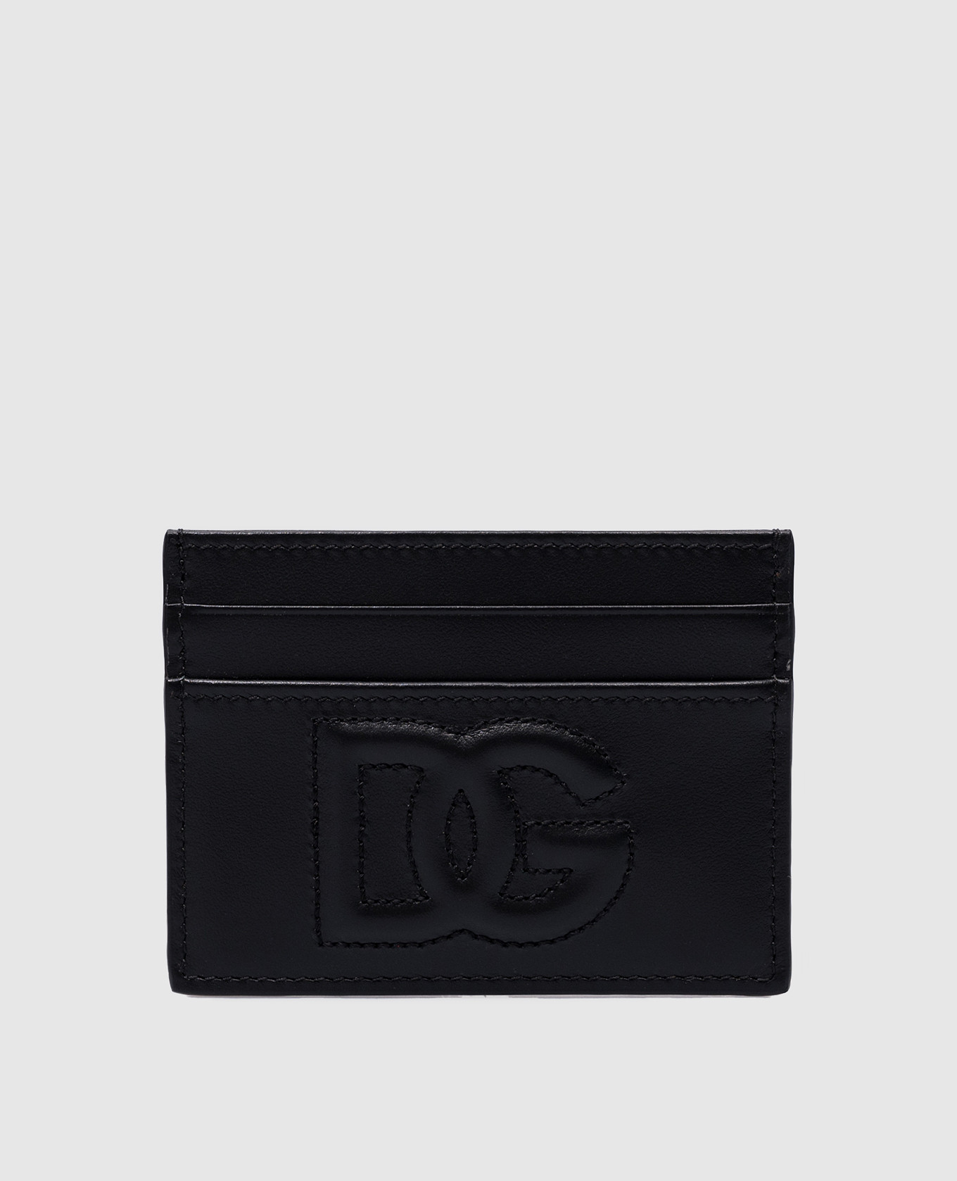 Black leather card holder with textured DG logo
