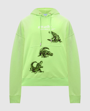 Off-White Зеленые худи с логотипом из кристаллов OMBB085S25FLE006