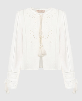 Twinset Белая блуза с леном с вышивкой ришелье 241TT2010