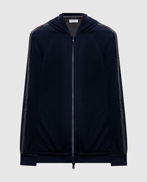Brunello Cucinelli Синя спортивна куртка з шовком з ланцюжком моніль MP828SM606