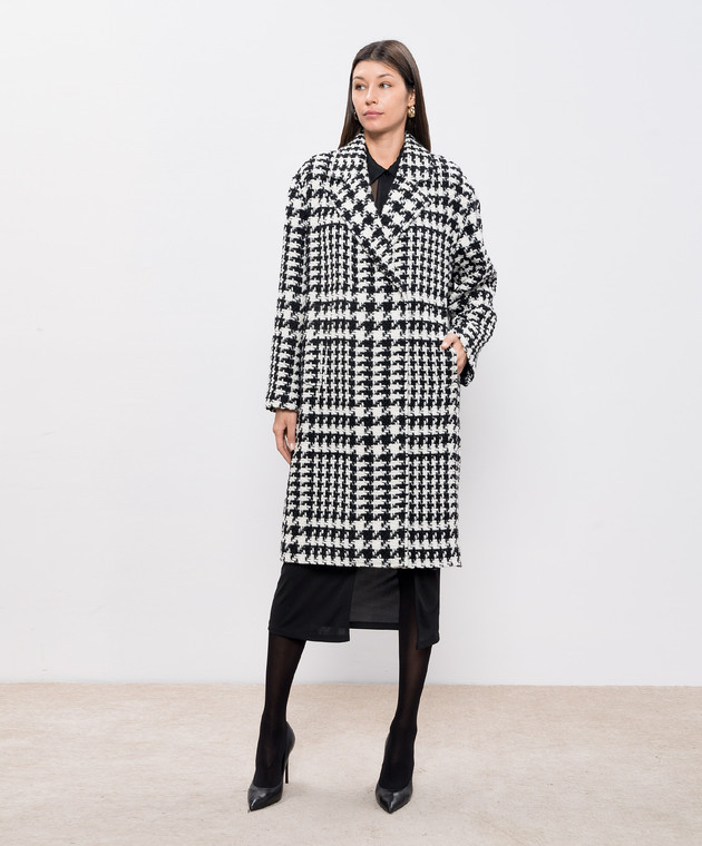 Con Frange Cappotto Quadri Bianco E Nero Cappotti Donna Cappotto A