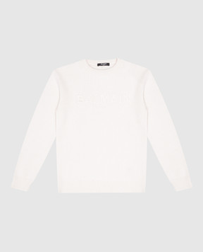 Balmain Дитячий білий светр з вовни, шовку та кашеміру BT9P90W0113410