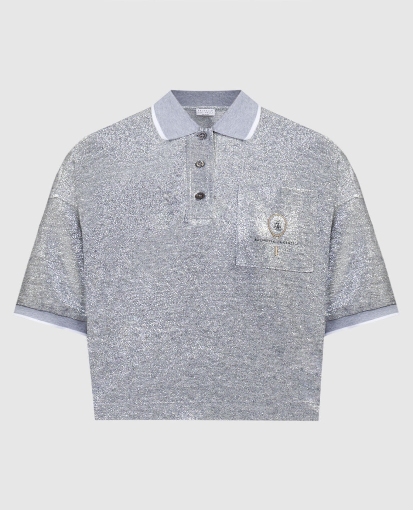 Gray polo shirt with linen and lurex