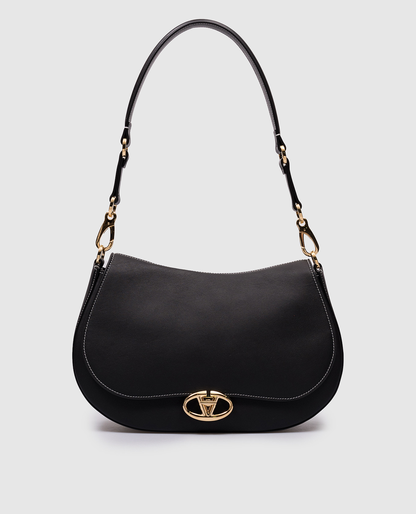 

Черная кожаная сумка-седл Ohval с металлическим логотипом VLogo Signature, Черный, Сумки через плечо