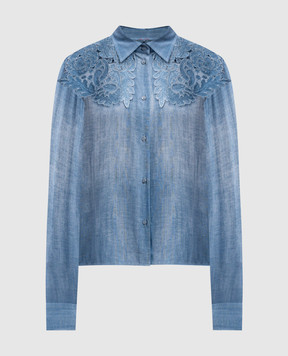 Ermanno Scervino Синяя блуза с кружевом D462K340EMY