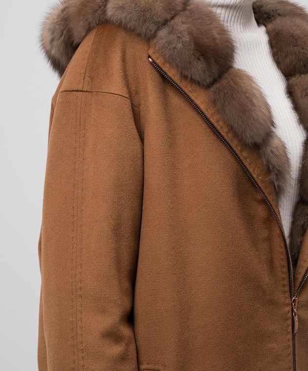 Via Cappella Коричневое пальто из кашемира с мехом соболя P11785CASHMERE изображение 5