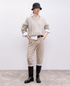 Brunello Cucinelli Бежевый ажурный пуловер M3Y351812