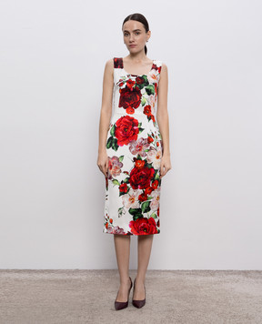 Dolce&Gabbana Біла сукня-футляр в квітковий принт F6ZJ6TFSIB4