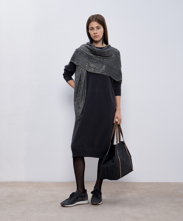 Peserico Серое платье из шерсти, шелка и кашемира с цепочкой мониль S92249F12B9018 изображение 2