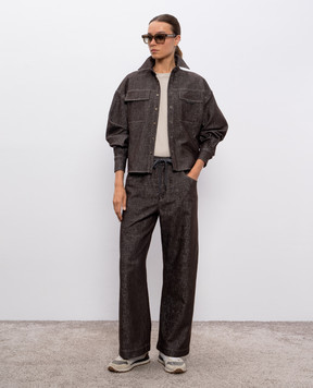 Brunello Cucinelli Коричнева джинсова сорочка з люрексом MB148MY516