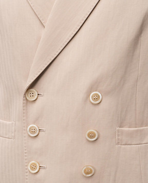 Brunello Cucinelli Бежевый двубортный жилет из шерсти и льна. MD4471932F
