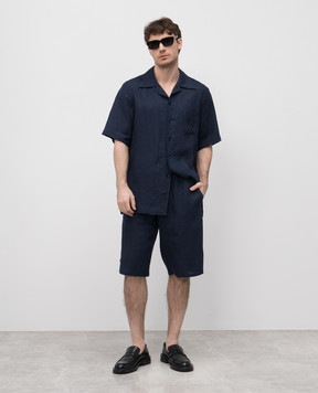 Dolce&Gabbana Синя сорочка з льону з вишивкою логотипа G5JH9ZFU4LG