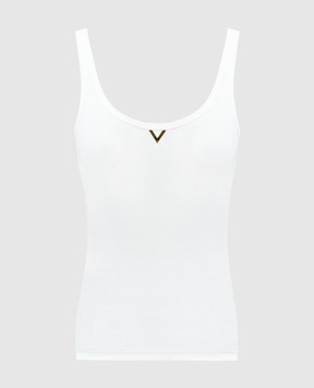 Valentino Белый топ в рубчике с логотипом V Gold 5B3MC01U8PJ