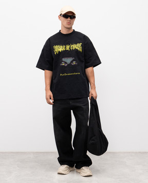 Vetements Чорна металізована футболка з принтом UCF76MT551B