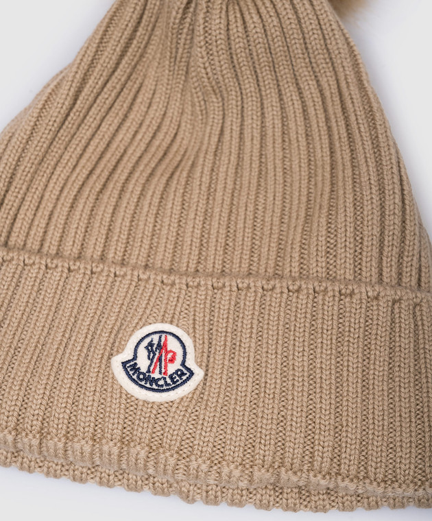 Moncler ENFANT - Детская коричневая шапка из шерсти с помпоном