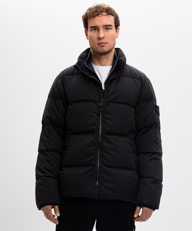 Stone Island Черный пуховик из шерсти со съемным патчем логотипа 8115453F3 изображение 3