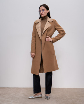 Max Mara Коричневое двустороннее пальто ABITO из шерсти на запах ABITO