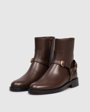 Valentino Коричневі шкіряні черевики з логотипом 7W2S0MT2DSH