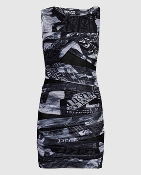 Versace Jeans Couture Чорна сукня в принт Magazine з драпіруванням 76HAO974JS288