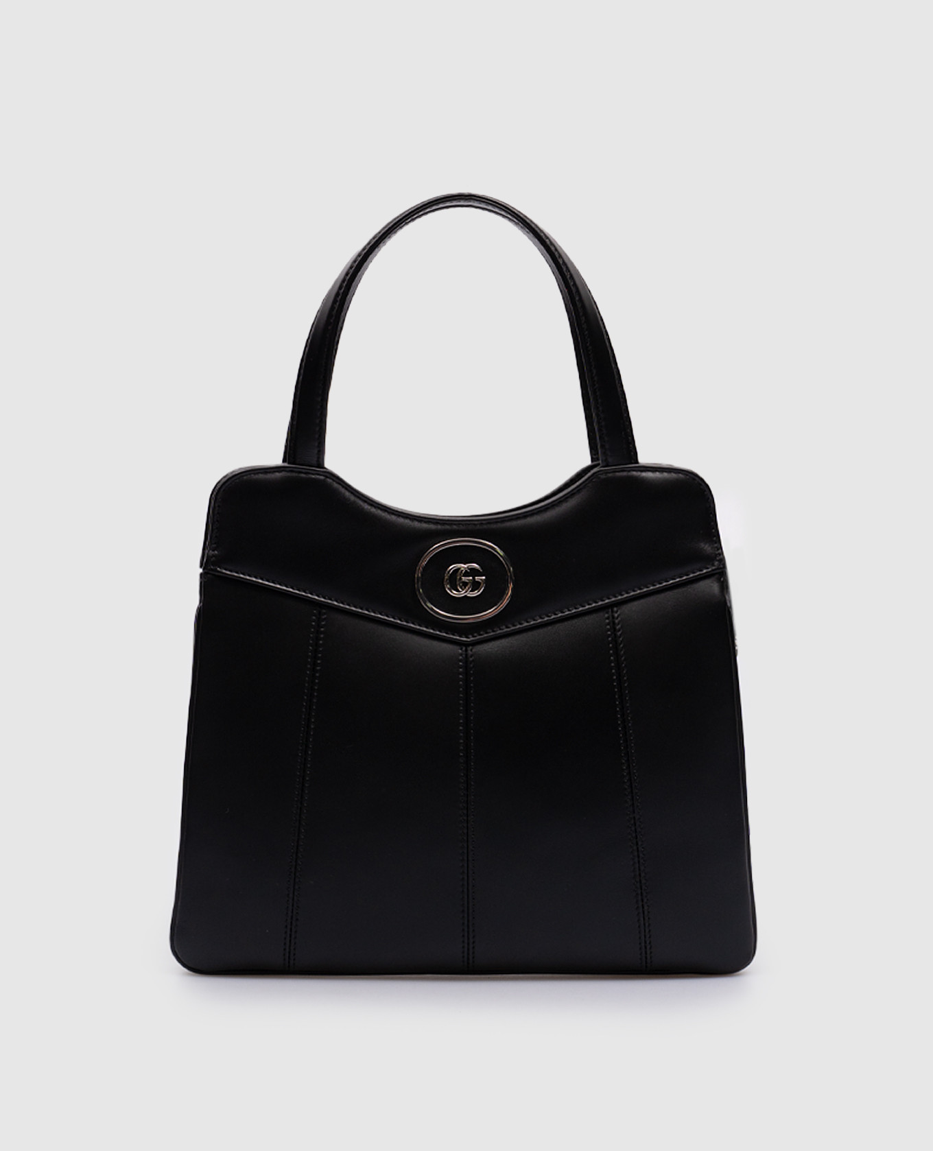 

Черная кожаная сумка с металлическим логотипом GG, Черный, Сумки на плечо