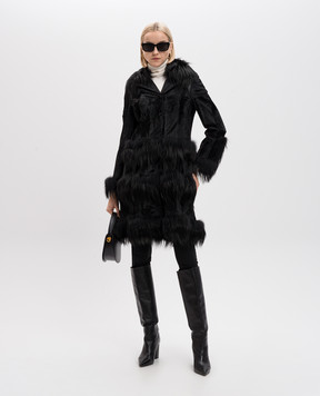 Valentino Черная шуба из овчины и меха лисы VGC14G00CPPE046