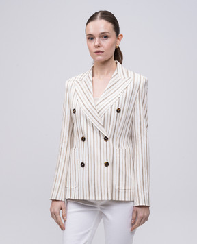 Max Mara Білий двобортний жакет PENSILE з льоном PENSILE